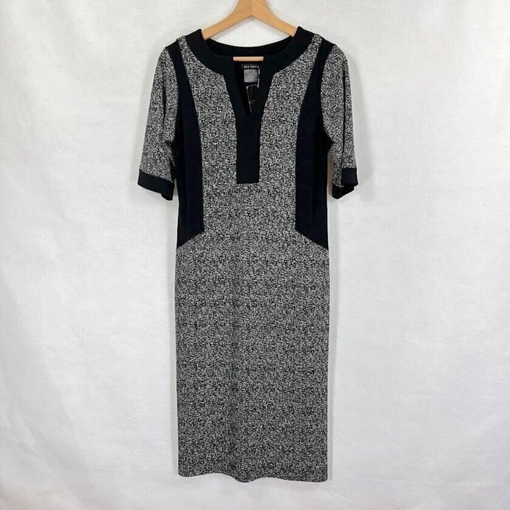 Eva Varro Herringbone Print Shift Dress Professional Career Woman Boss NWT M